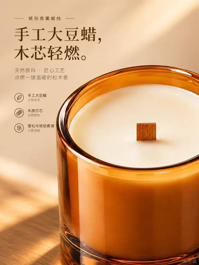 详情图：手工大豆蜡，木芯轻燃